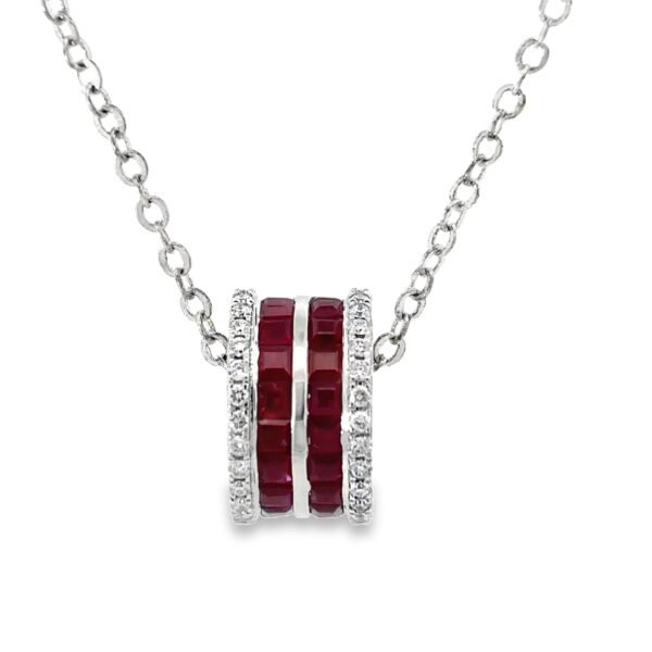 18K White Gold Pendant with 36 Rubies TCW 2.34 Carat and 58 Dound Diamonds TDW 0.36 Carat