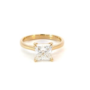 18K Yellow Gold Ring with Lab Grown Princess cut Diamond 2.05 Carat