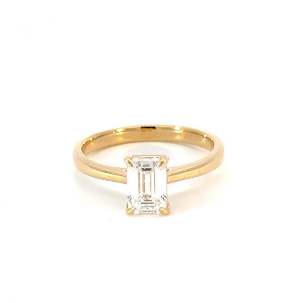 18K Yellow Gold Ring with Lab Grown Emerald cut Diamond 1.07 Carat