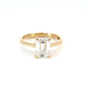 18K Yellow Gold Ring with Lab Grown Emerald cut Diamond 2.26 Carat