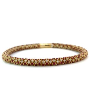 9K Yellow Gold Bracelet with 222 Round Diamonds TDW 1.50 Carat H/SI Carat and Round Rubies TCW 5.24 Carat