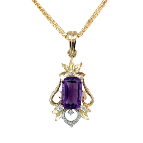 9K Yellow Gold Pendant with Amethyst 8.06 Carat and Diamonds TDW 0.26 Carat