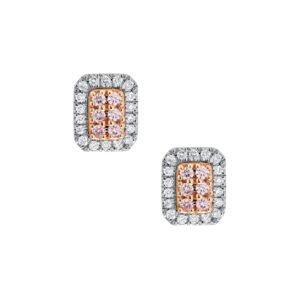 18K White and Rose Gold Stud Earrings 12 Pink Diamonds 0.13 Carat 36 White Diamonds 0.17 Carat