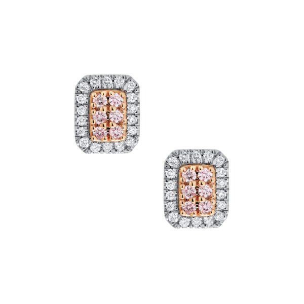 18K White and Rose Gold Stud Earrings 12 Pink Diamonds 0.13 Carat 36 White Diamonds 0.17 Carat