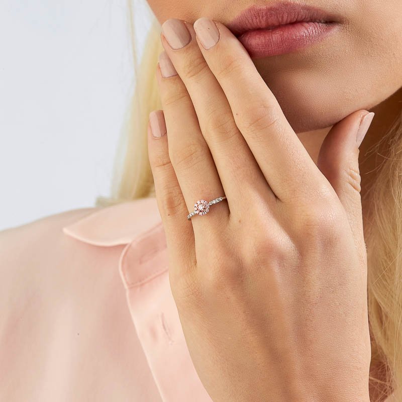18K 2 Tone White Gold Ring with Pink and White Diamonds - Image 3