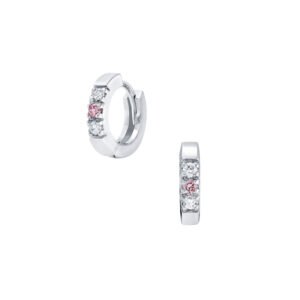 18K White Gold Earrings 2 Round Pink Diamonds 0.08 Carat and 4 Round White Diamonds 0.13 Carat