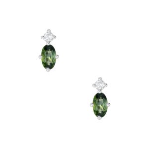 18K White Gold Fleur Earrings 2 Oval Teal Sapphires 0.60 Carat