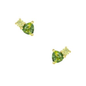 9K Yellow Gold Toi Et Moi Earrings with 2 Trilliant cut Parti Sapphires TCW 1.16 Carat and 2 Round Yellow Sapphires TCW 0.29 Carat