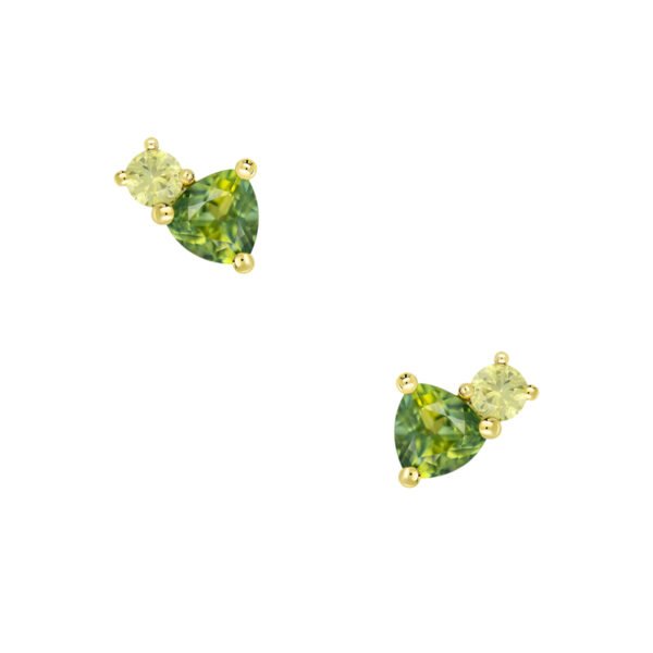 9K Yellow Gold Toi Et Moi Earrings with 2 Trilliant cut Parti Sapphires TCW 1.16 Carat and 2 Round Yellow Sapphires TCW 0.29 Carat
