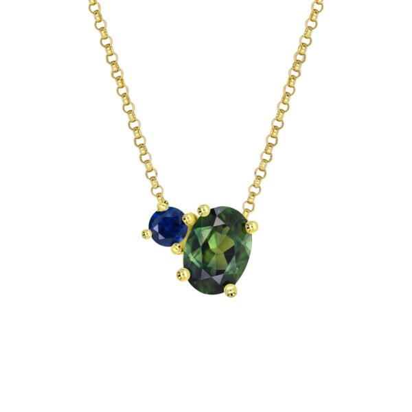 9K Yellow Gold Necklace with Blue Sapphire 0.13ct and Teal Sappphire 0.88ct 45cm