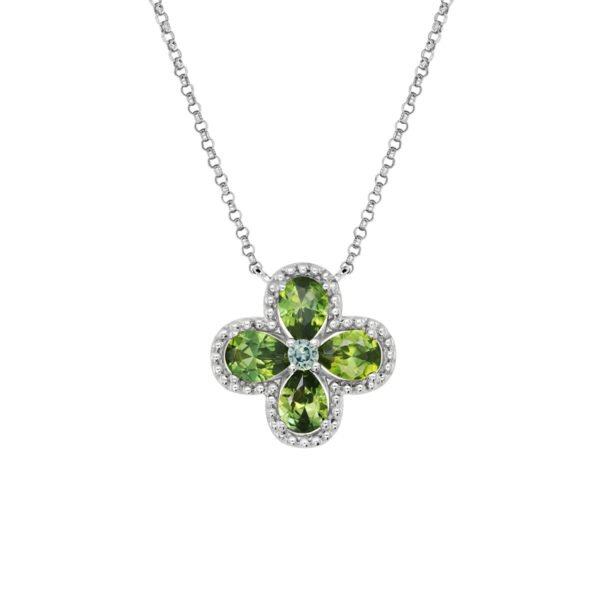 9K White Gold Necklace with Pear Green Sappphires 0.72ct and Diamond 0.03ct