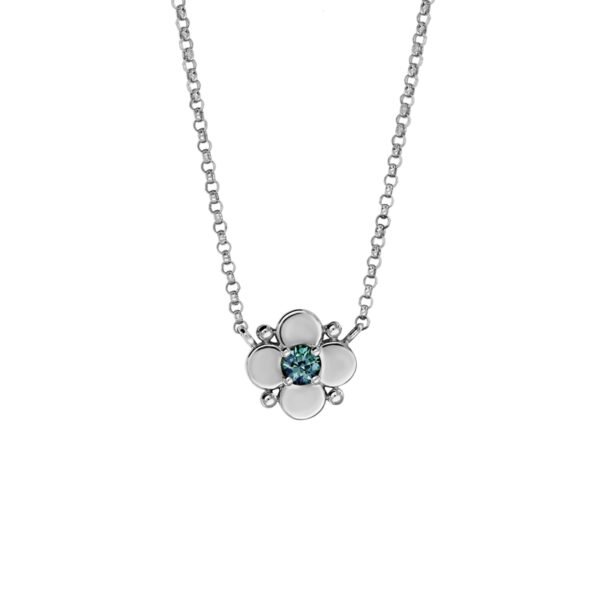 9K White Gold Necklace with Round Teal Sapphire 0.18ct 48cm