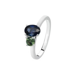 9K White Gold Ring with Blue and Teal Sapphires TDW 1.18 Carat