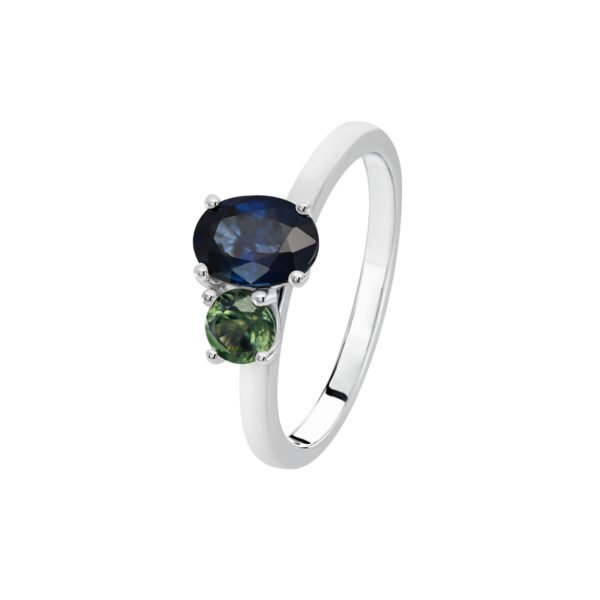 9K White Gold Ring with Blue and Teal Sapphires TDW 1.18 Carat