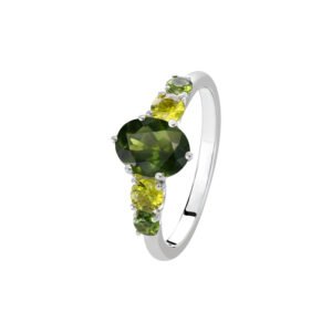 9K White Gold Ring with Green and Yellow Sapphires TDW 2.17ct