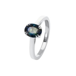 9K White Gold Ring with Oval Sapphire 1.40 Carat