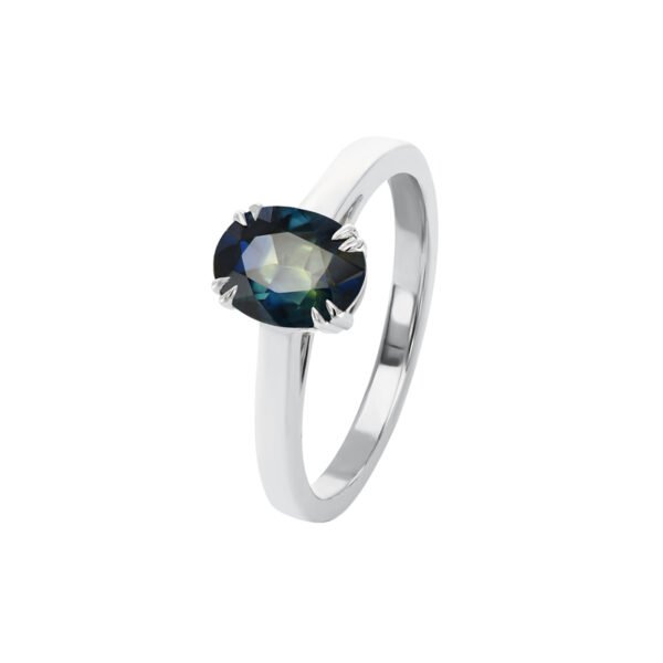 9K White Gold Ring with Oval Sapphire 1.40 Carat