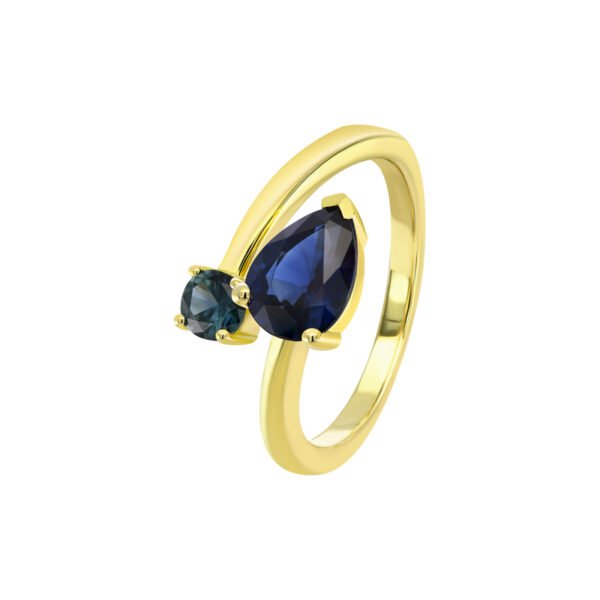 9K Yellow Gold Ring with 2 Blue Sapphires TDW 1.92ct
