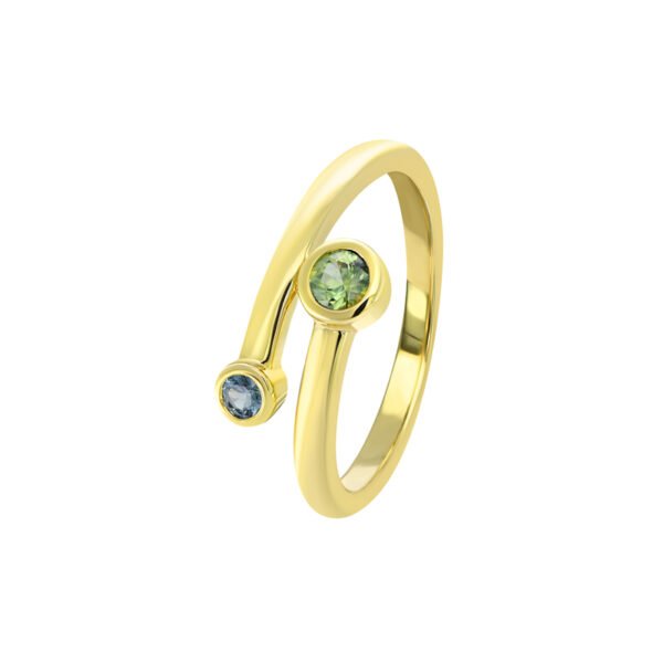 9K Yellow Gold Ring with 2 Round Multicoloured Sapphires TCW 0.28 Carat