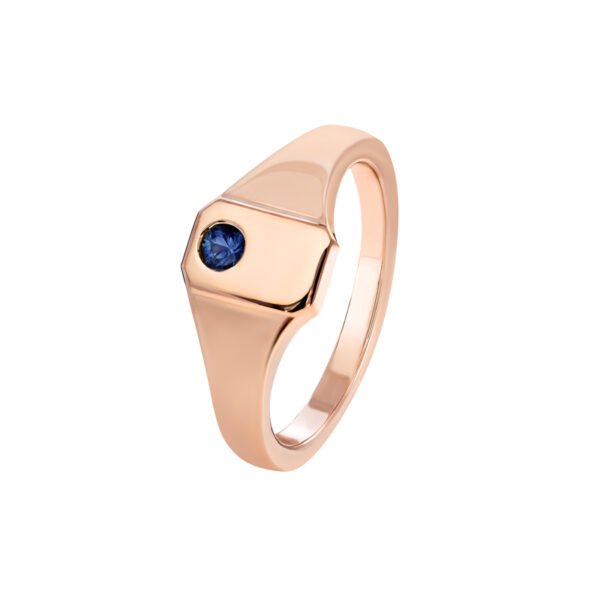 9K Rose Gold Ring with Round Blue Sapphire 0.10 Carat