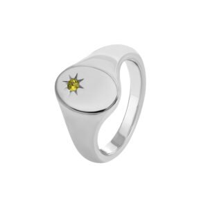 9K White Gold Ring with Round Yellow Sapphire 0.04 Carat