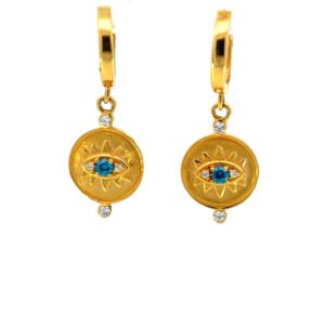 22K Yellow Gold Dangle Evil Eye Earrings