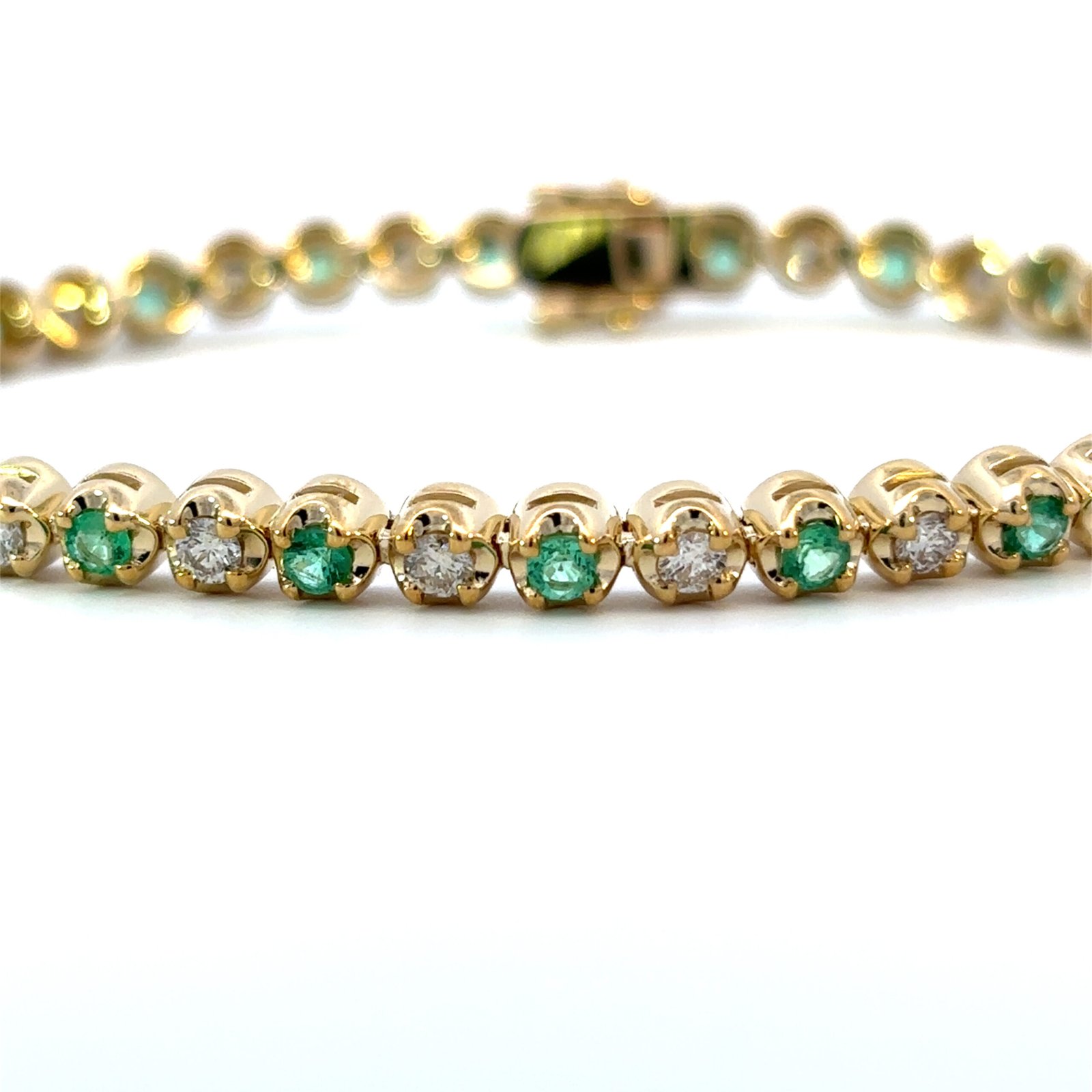 9K Yellow Gold Bracelet 22 Diamonds 1.11 Carat, Emeralds 1.20 Carat - Image 2