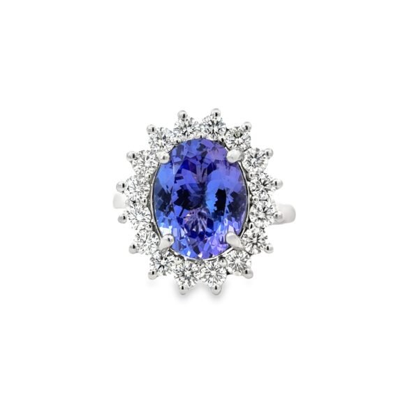 18K White Gold Ring with Oval Tanzanite 3.96ct and 16 Round Diamonds TDW 1.50ct