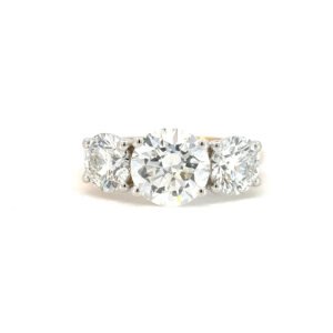 18K Yellow Gold Ring with 3 Lab Grown Round Diamonds TDW 4.71 Carat