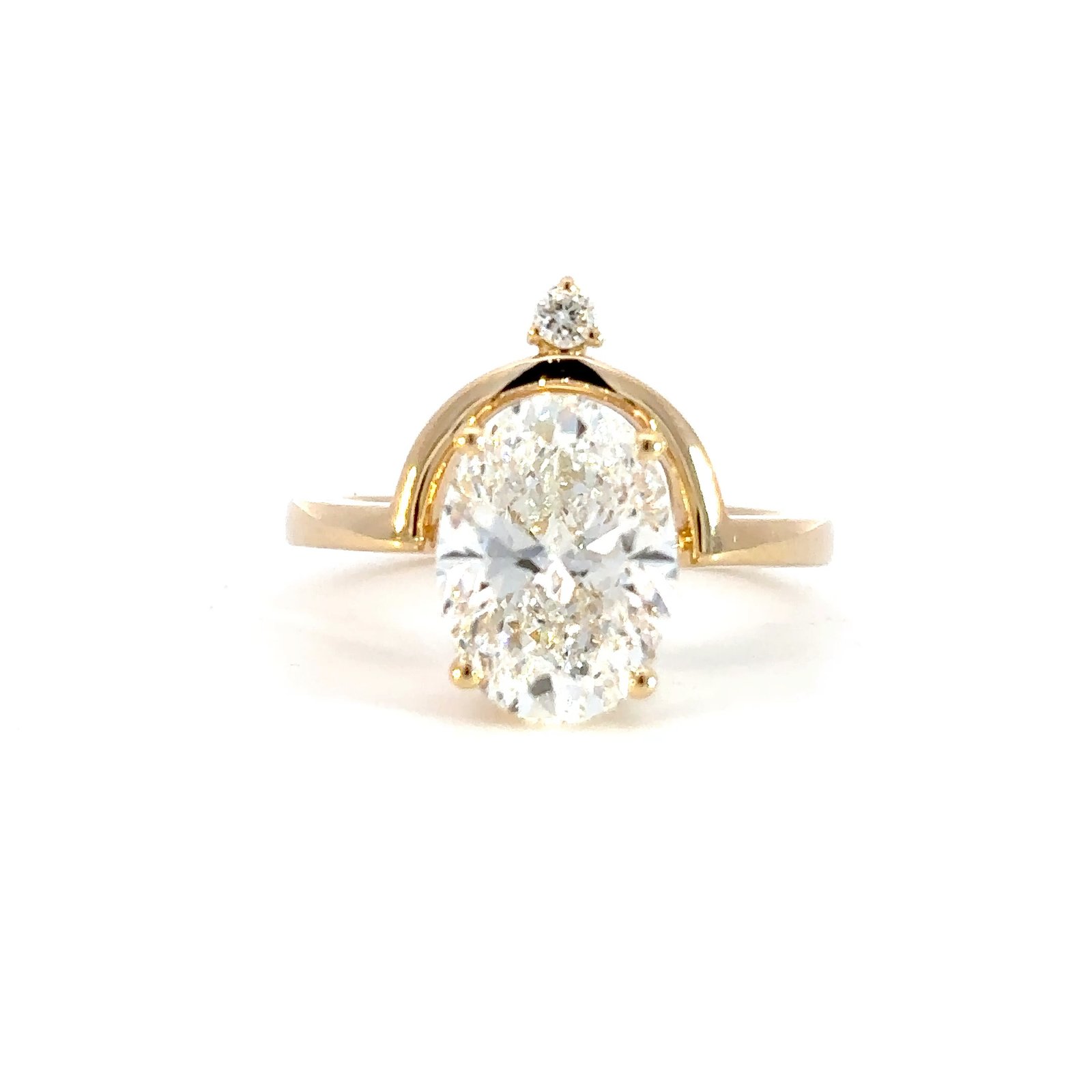 18K Yellow Gold Ring with Lab Grown Oval Diamond 3.03ct and Round Diamond 0.04ct