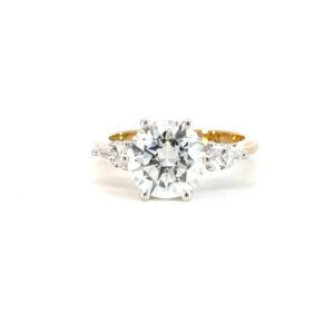 18K Yellow Gold Ring with Lab Grown Round Diamond 2.55ct and 2 Pear cut Diamonds TDW 0.35ct