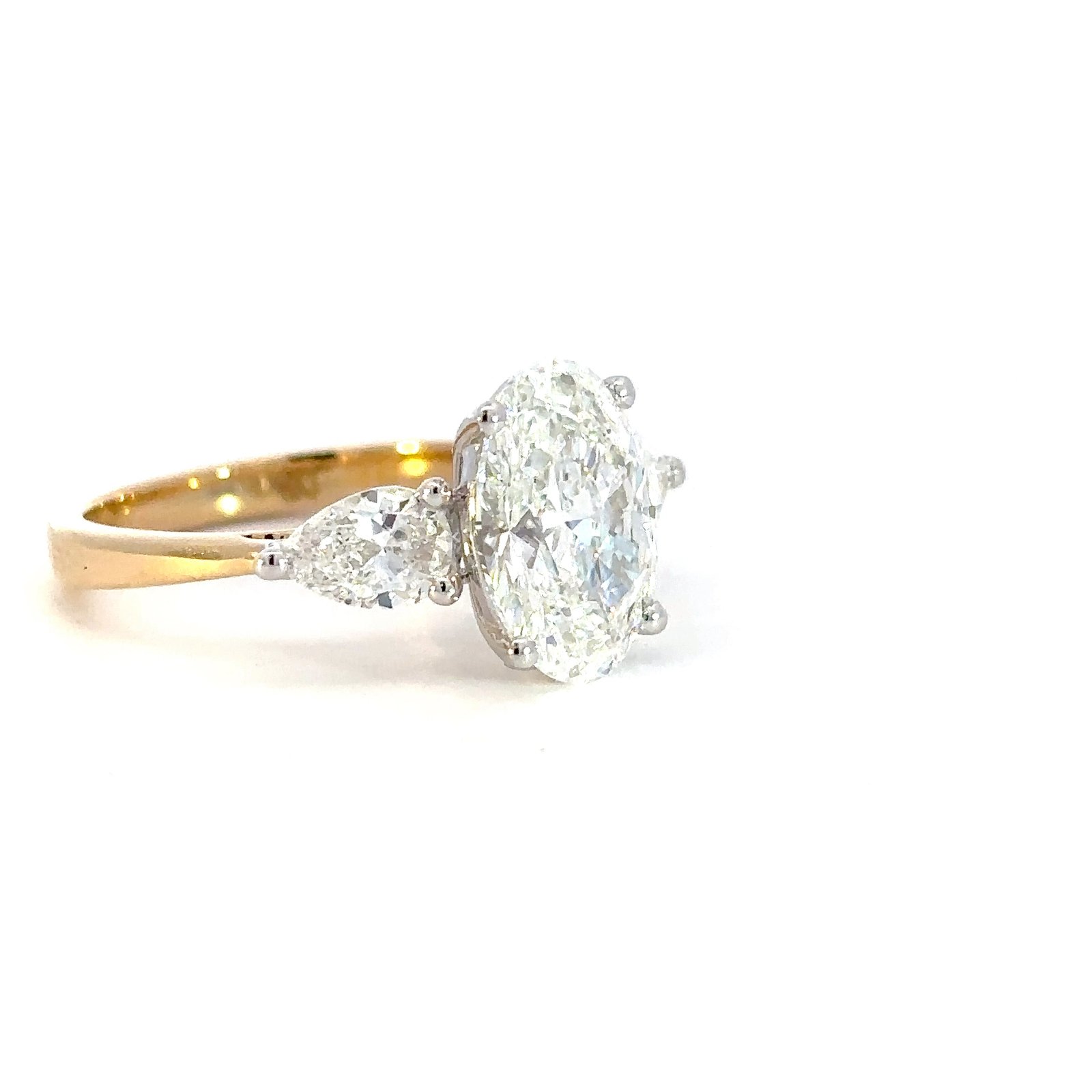 2.58ct Oval Lab Grown Diamond Engagement Ring with Pear Side Stones in 18K Yellow Gold - Image 3