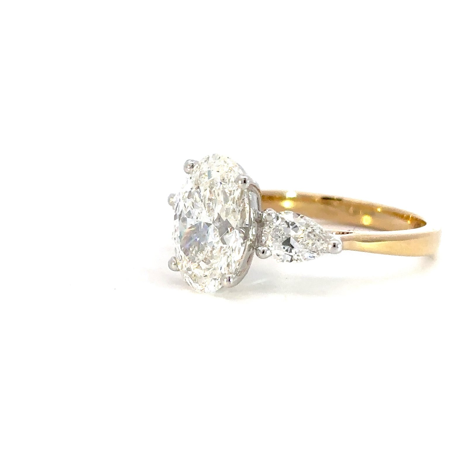 2.58ct Oval Lab Grown Diamond Engagement Ring with Pear Side Stones in 18K Yellow Gold - Image 2