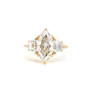 18K Yellow Gold Ring with Lab Grown Marquise cut Diamond 2.5ct and 2 Baguette cut Diamonds TDW 0.83ct