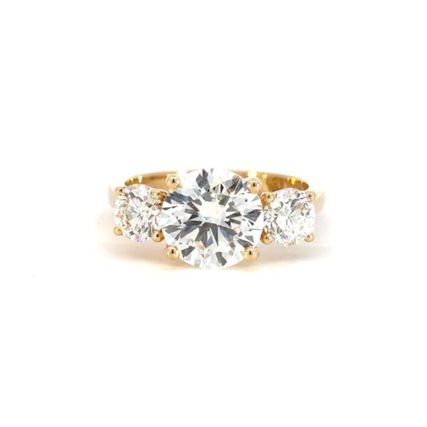 18K Yellow Gold Ring with 3 Lab Grown Round Diamonds TDW 3.62 Carat