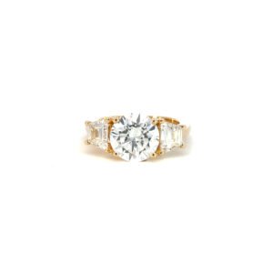 18K Yellow Gold Ring with Lab Grown Round Diamond 3.07ct and 2 Baguette Diamonds TDW 1.29ct