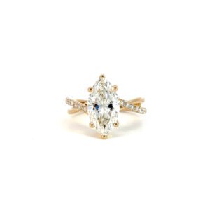 18K Yellow Gold Ring with Lab Grown Marquise cut Diamond 3.17ct and 16 Round Diamonds TDW 0.23ct