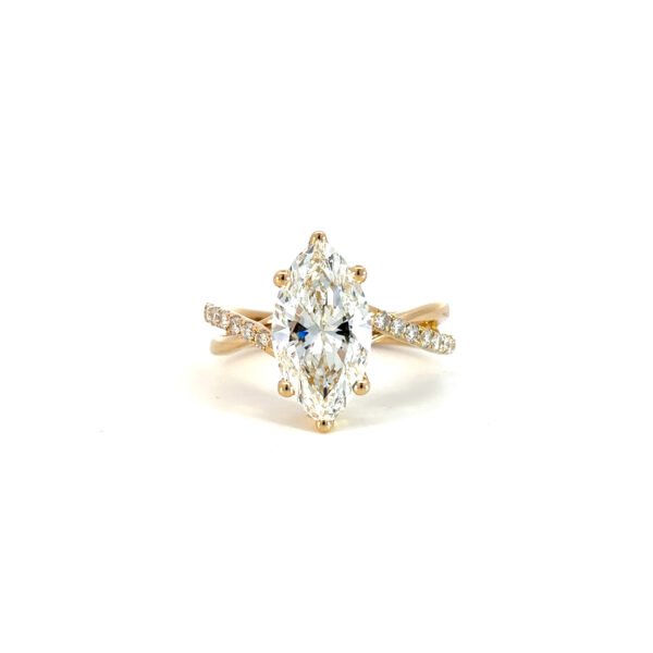 18K Yellow Gold Ring with Lab Grown Marquise cut Diamond 3.17ct and 16 Round Diamonds TDW 0.23ct