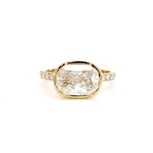 18K Yellow Gold Ring with Lab Grown Cushion cut Diamond 3.0ct and 37 Round Diamonds TDW 0.53ct