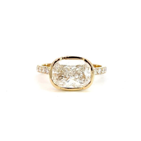 18K Yellow Gold Ring with Lab Grown Cushion cut Diamond 3.0ct and 37 Round Diamonds TDW 0.53ct