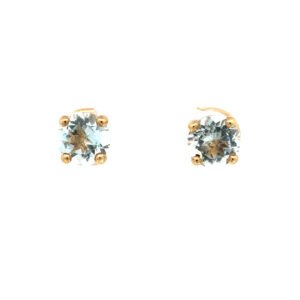 9K Yellow Gold Stud Earrings with 2 Round Aquamarines