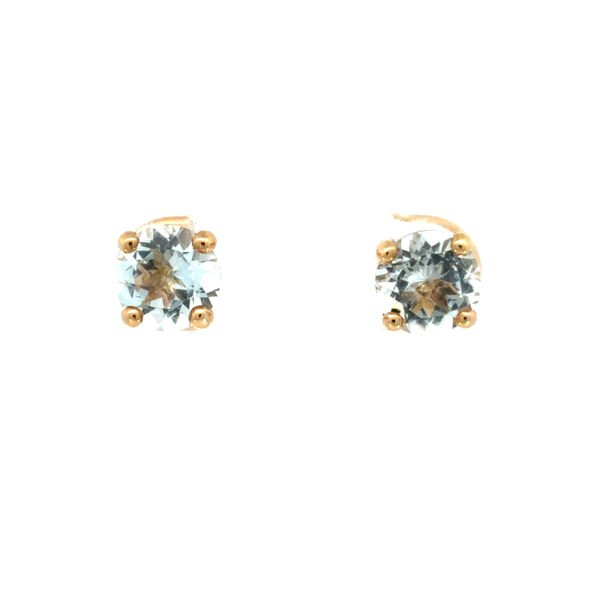 9K Yellow Gold Stud Earrings with 2 Round Aquamarines