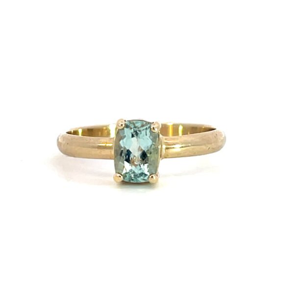 9K Yellow Gold Elongated Cushion Cut Aquamarine Ring