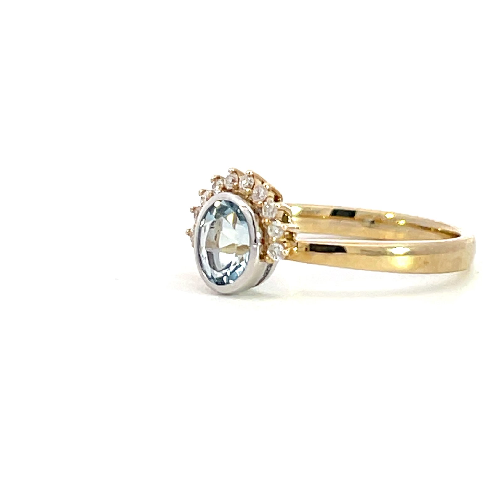 9K Yellow & White Gold Ring Round Aquamarine 0.5 Carat Round Diamonds TDW 0.08 Carat - Image 2