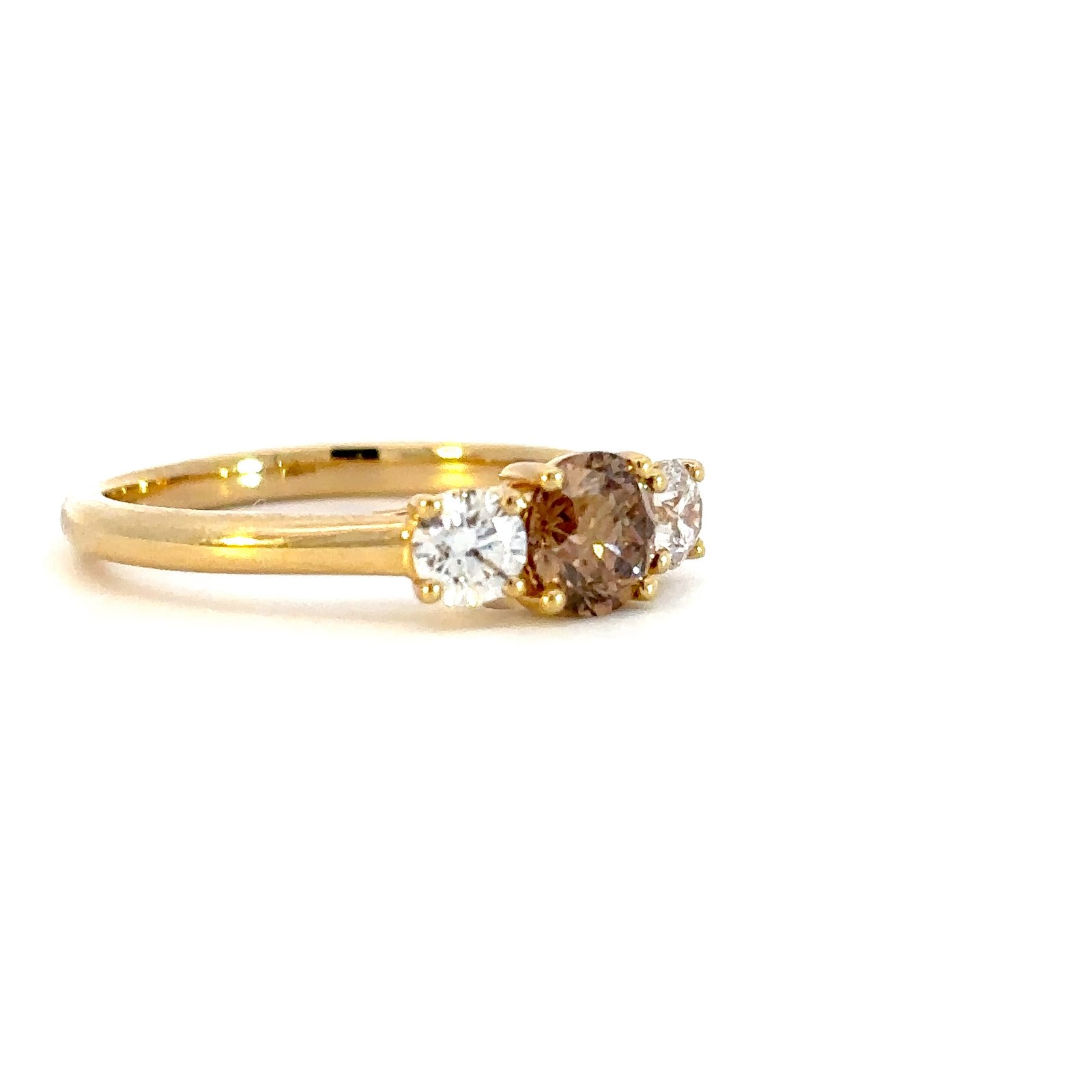 18K Yellow Gold Ring Chocolate Diamond 0.68 Carat Round Diamonds TDW 0.45 Carat - Image 2