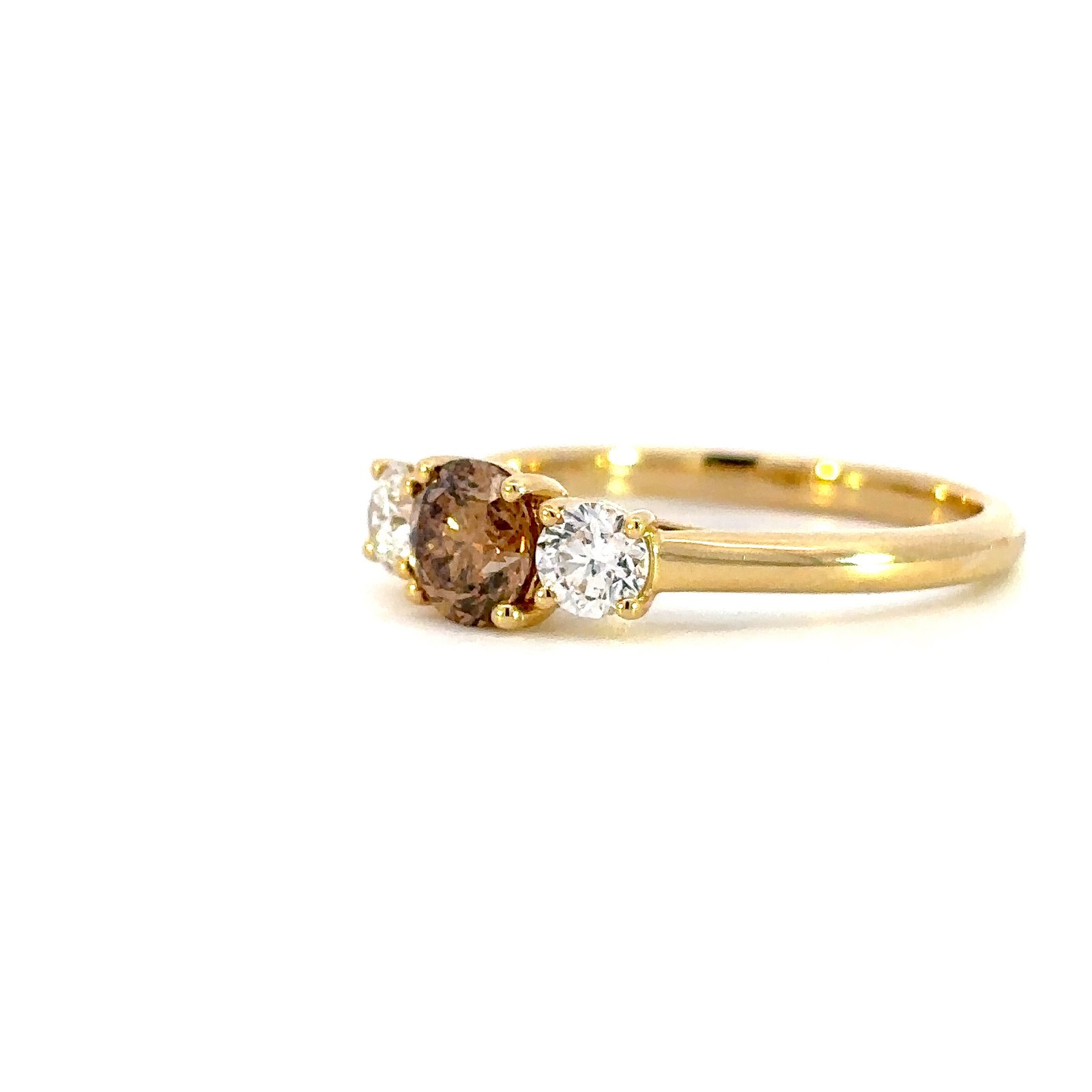 18K Yellow Gold Ring Chocolate Diamond 0.68 Carat Round Diamonds TDW 0.45 Carat - Image 3