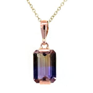 9K Rose Gold Pendant with Emerald cut Ametrine