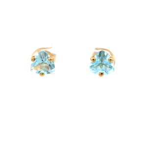 9K Yellow Gold Stud Earrings with 2 Sky Blue Trilliant cut Topaz