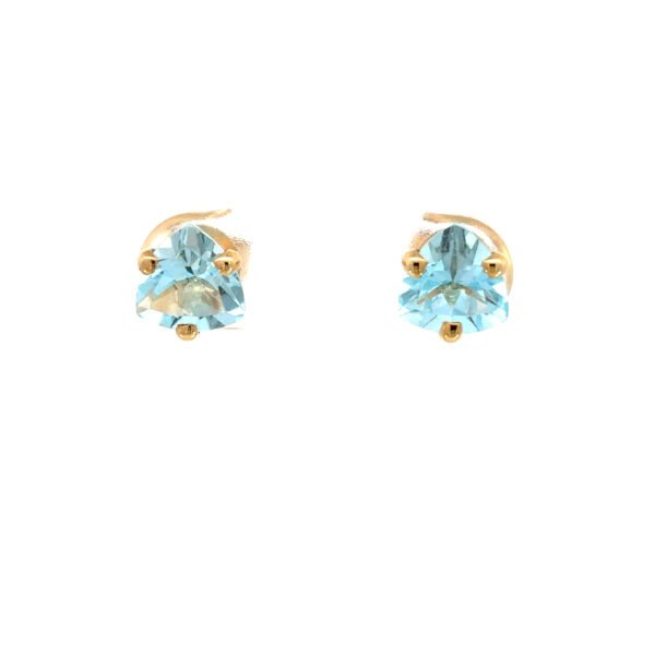 9K Yellow Gold Stud Earrings with 2 Sky Blue Trilliant cut Topaz