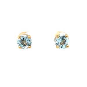 9K Yellow Gold Stud Earrings with 2 Round Sky Blue Topaz